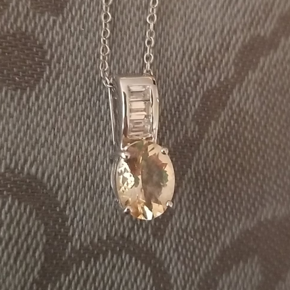 Yellow Beryl & White Zircon necklace NWT
